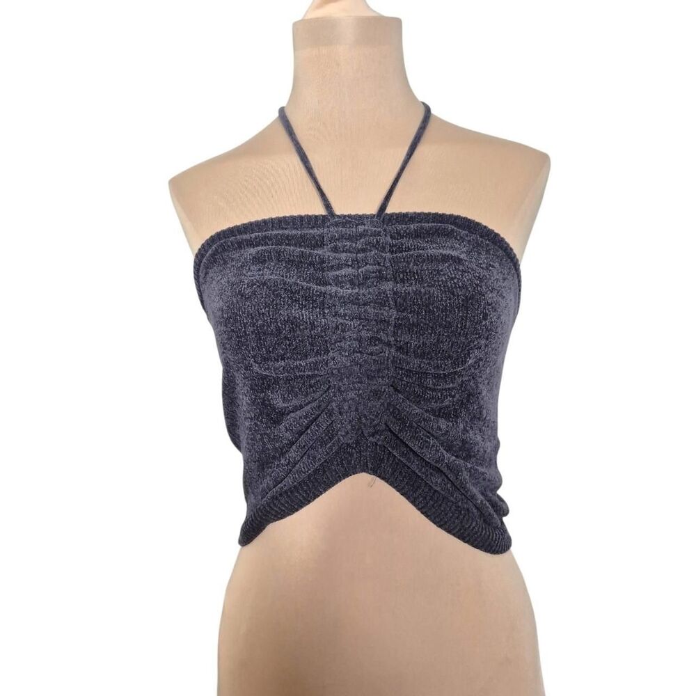 Urban Outfitters Dark Gray Halter Crop Top Y2K Ruched Size Small